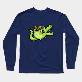 Crocodile alligator Coffee Cup Cartoon Illustration Long Sleeve T-Shirt